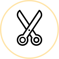 Icono de Corte de cabello negro encerrado en circulo marron